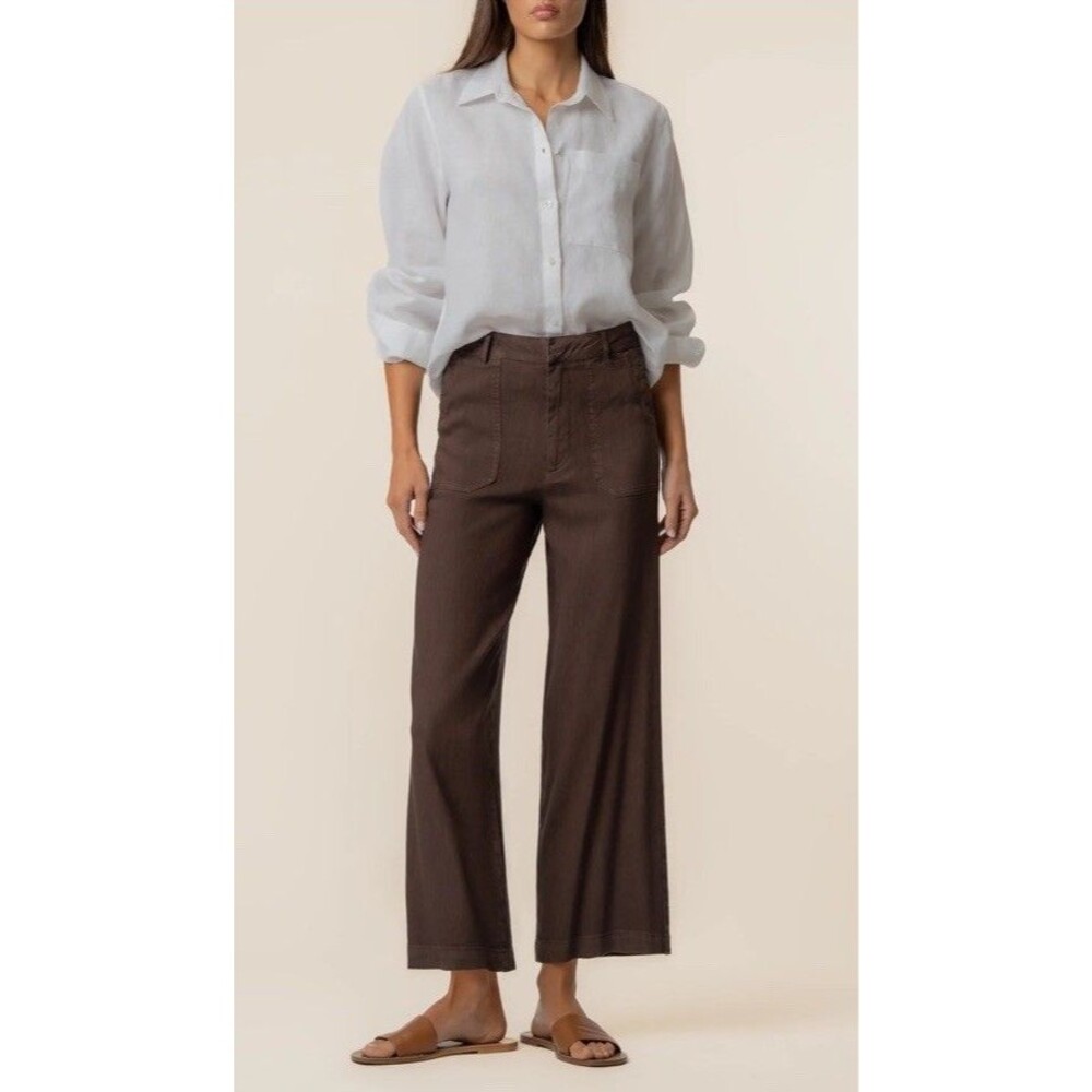 NWT. KUT from the Kloth Topaz High Rise Wide Leg In Chocolate Linen Blend Size 4